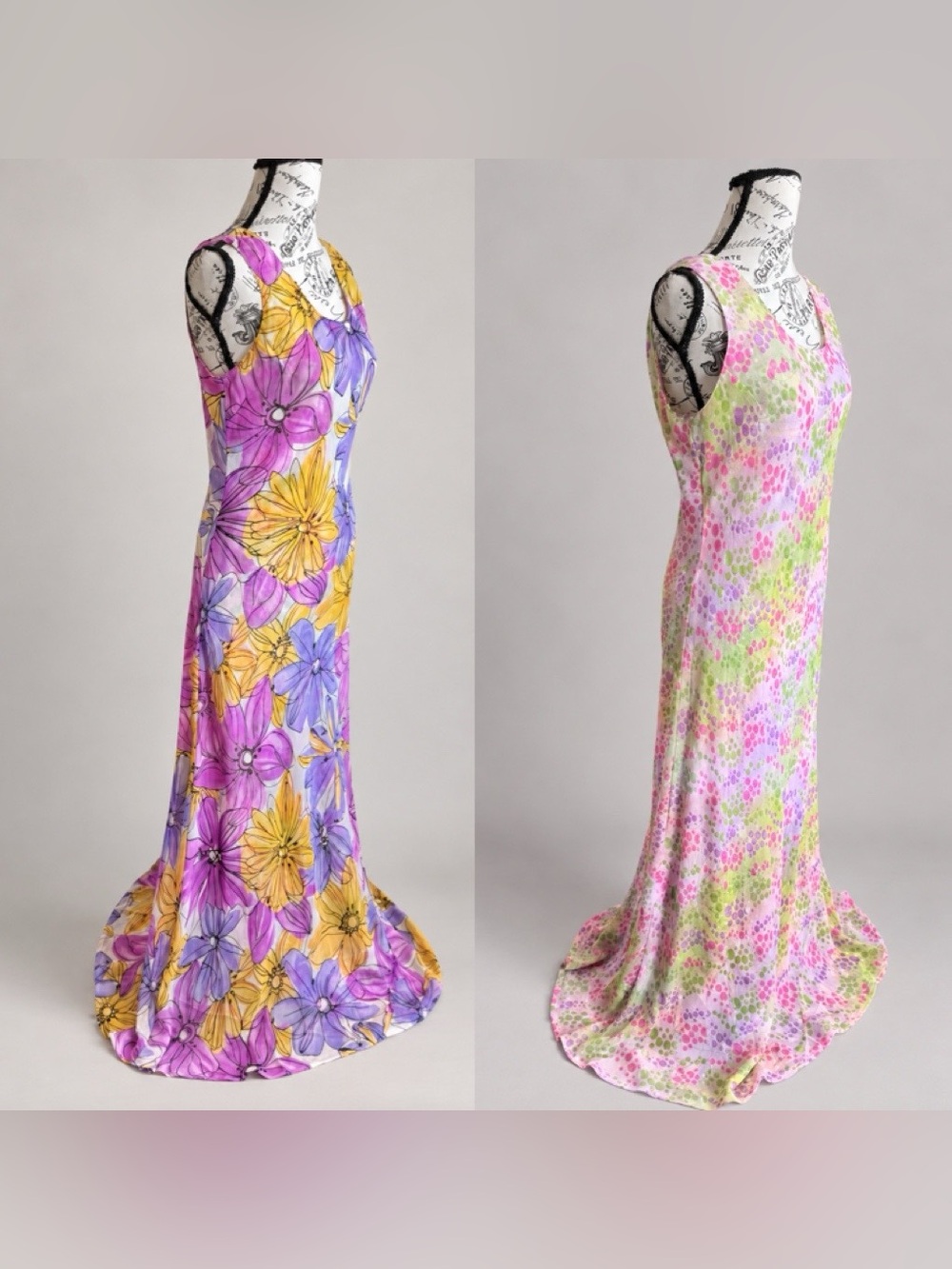 Y2K 2-in-1 Floral Abstract Boho Reversible Sleeveless Maxi Dress Women’s Size L